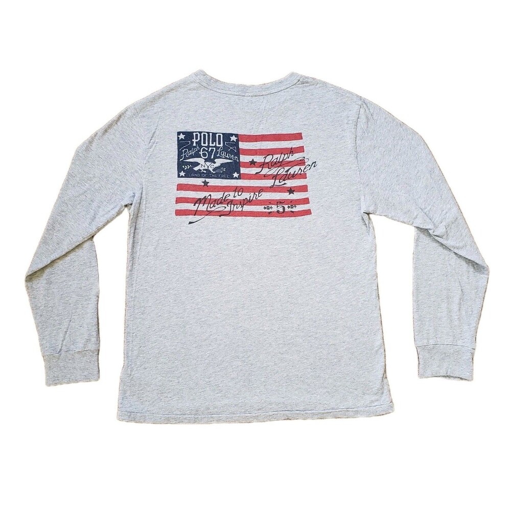 Polo Ralph Lauren American Flag Sz Large 14-16 Boys Long Sleeve Pocket Shirt USA